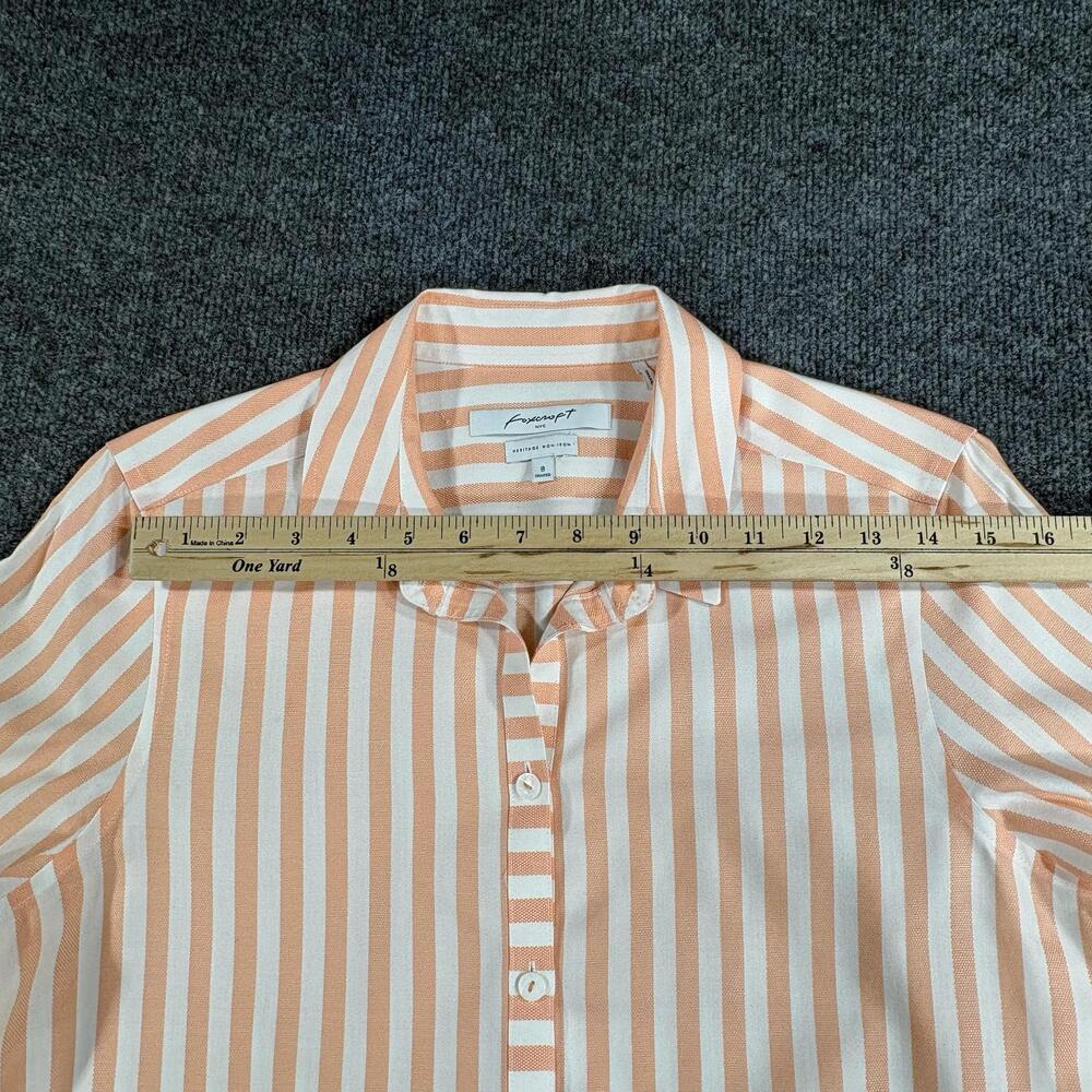 Foxcroft Button Up Shirt Womens 8 Orange Stripe Heritage Non Iron 3/4 Sleeve Top - Picture 9 of 16